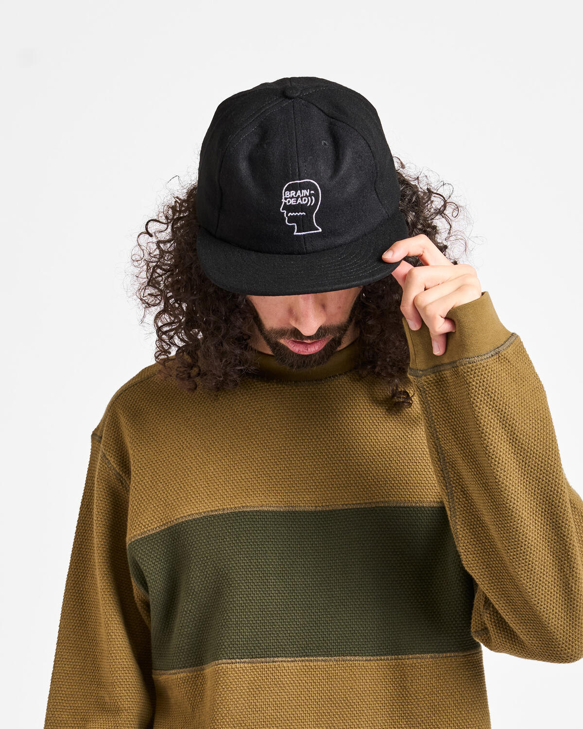 Brain Dead Flannel Classic Logohead 6 Panel Hat | F25HO1004631-bla